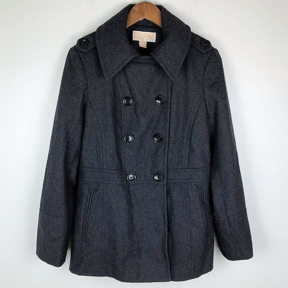 Michael Kors Charcoal Double-Breasted Wool Peacoat - Picture 3 of 11